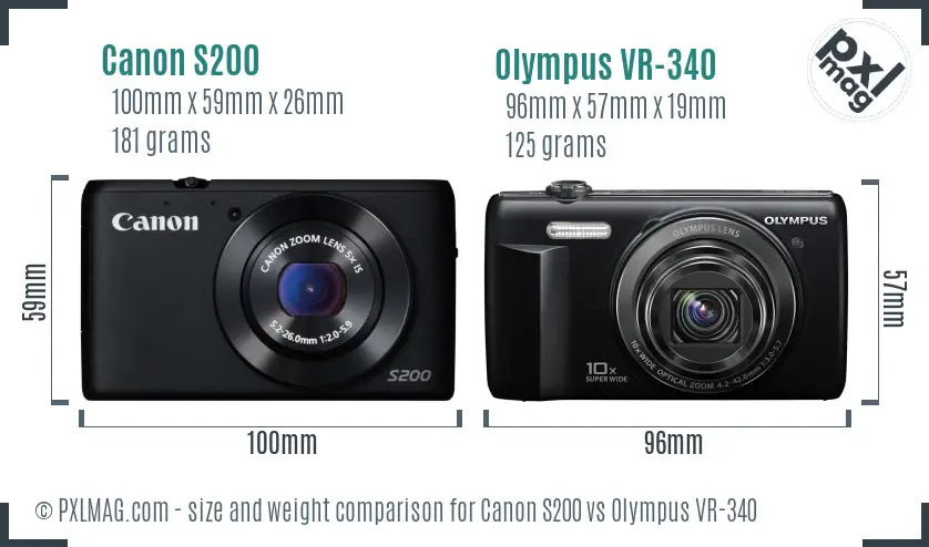 Canon S200 vs Olympus VR-340 size comparison