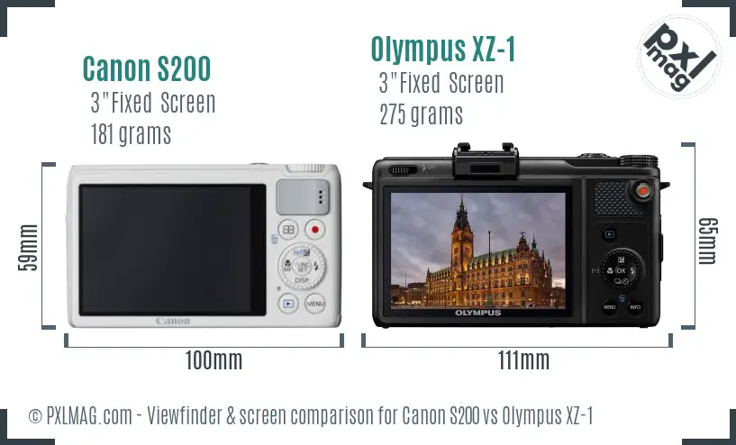 Canon S200 vs Olympus XZ-1 Screen and Viewfinder comparison