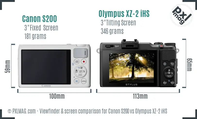 Canon S200 vs Olympus XZ-2 iHS Screen and Viewfinder comparison
