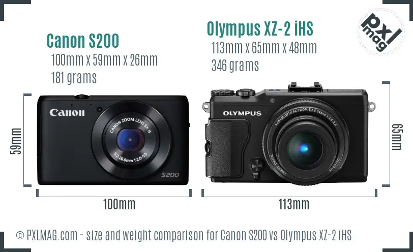Canon S200 vs Olympus XZ-2 iHS size comparison