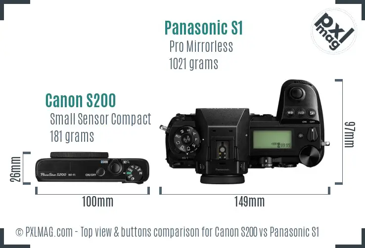 Canon S200 vs Panasonic S1 top view buttons comparison