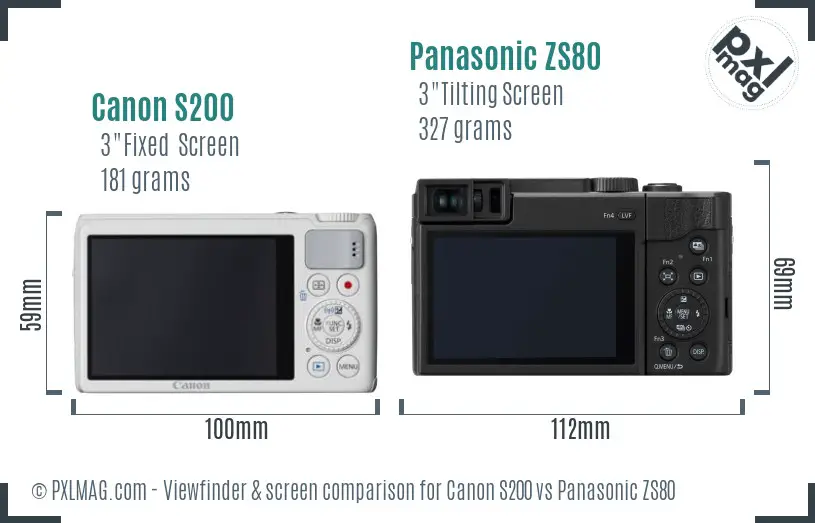 Canon S200 vs Panasonic ZS80 Screen and Viewfinder comparison