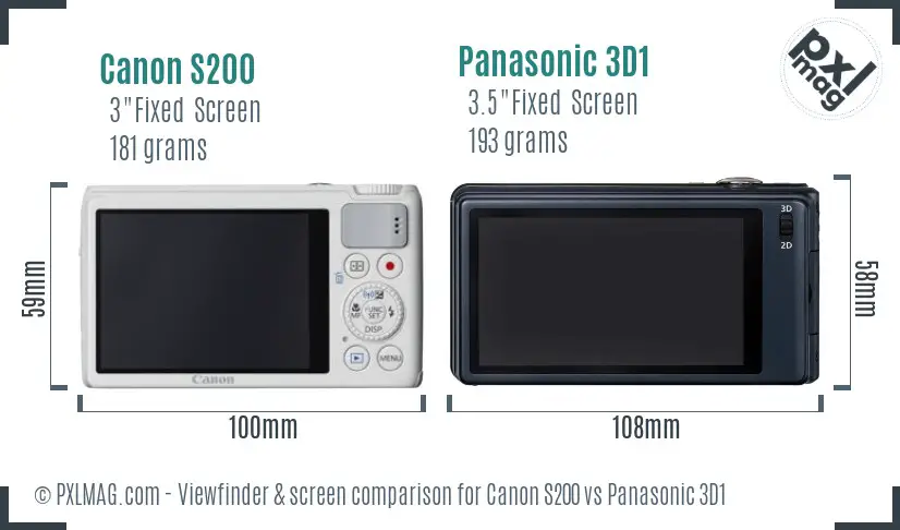 Canon S200 vs Panasonic 3D1 Screen and Viewfinder comparison Canon S200 vs Panasonic 3D1 Screen and Viewfinder comparison