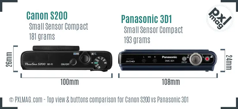 Canon S200 vs Panasonic 3D1 top view buttons comparison Canon S200 vs Panasonic 3D1 top view buttons comparison