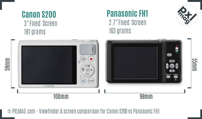 Canon S200 vs Panasonic FH1 Screen and Viewfinder comparison