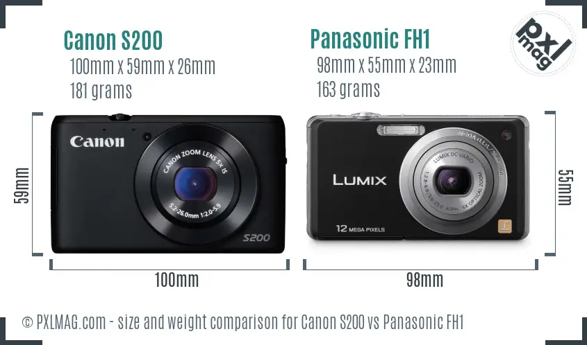 Canon S200 vs Panasonic FH1 size comparison