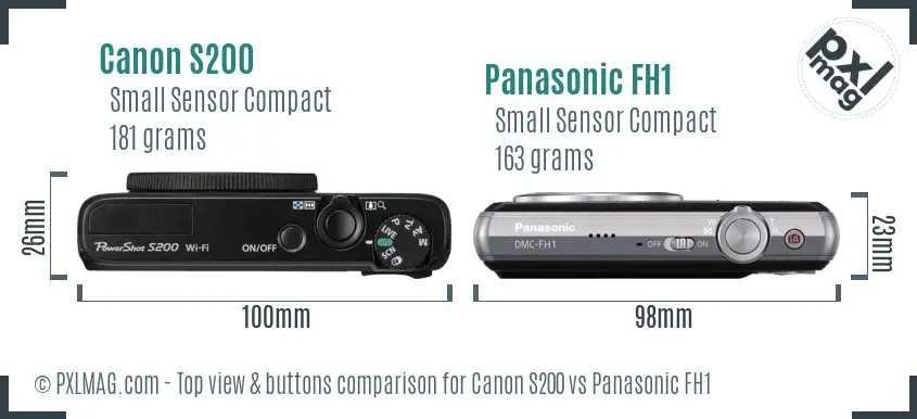 Canon S200 vs Panasonic FH1 top view buttons comparison
