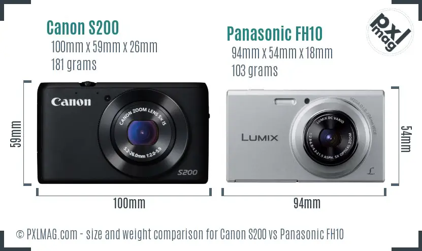 Canon S200 vs Panasonic FH10 size comparison