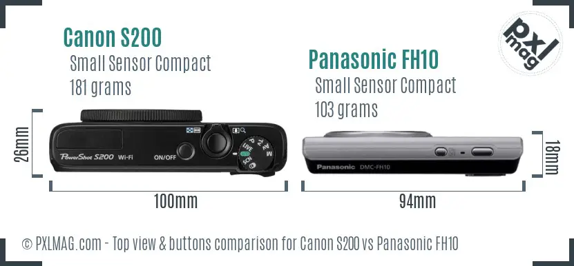 Canon S200 vs Panasonic FH10 top view buttons comparison
