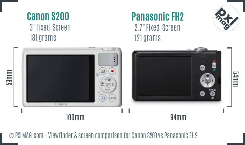 Canon S200 vs Panasonic FH2 Screen and Viewfinder comparison