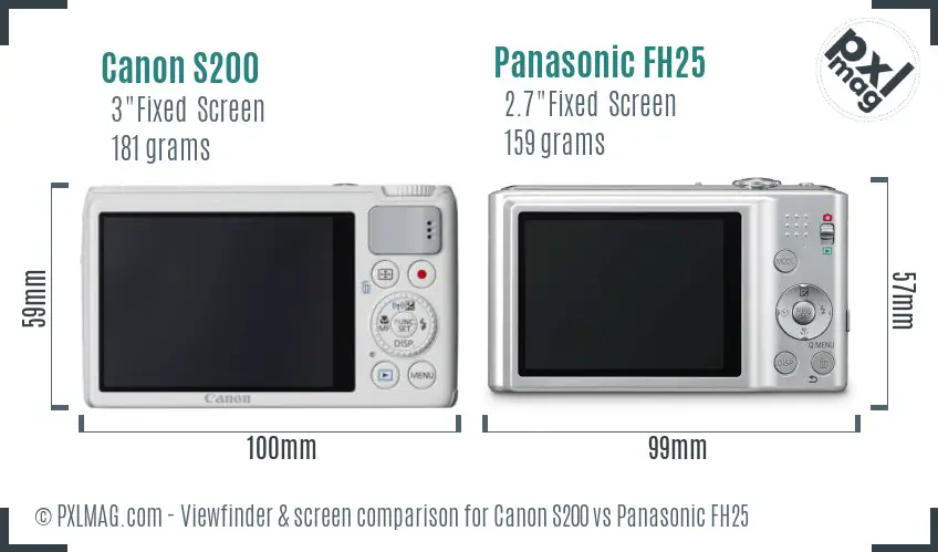 Canon S200 vs Panasonic FH25 Screen and Viewfinder comparison