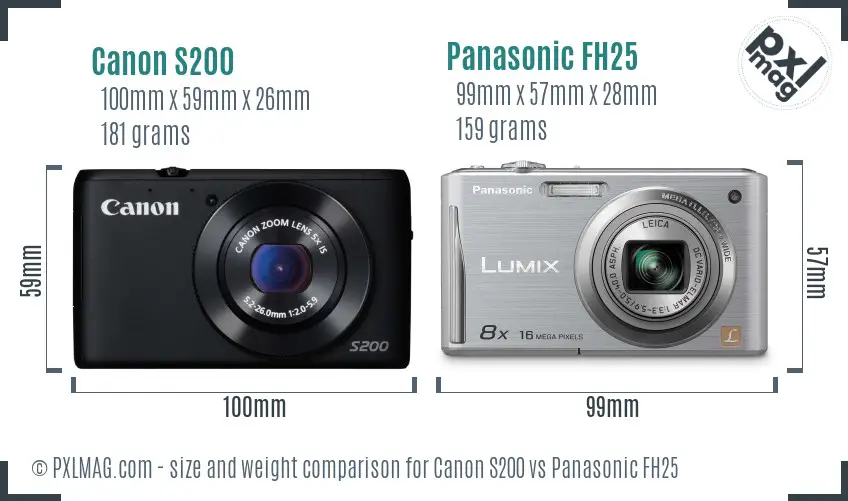 Canon S200 vs Panasonic FH25 size comparison