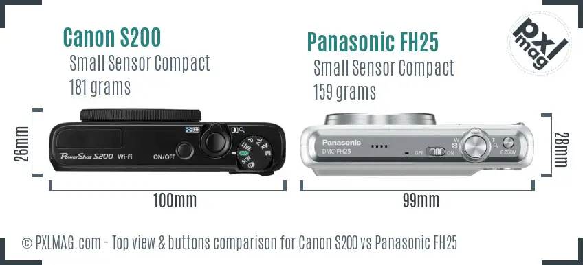 Canon S200 vs Panasonic FH25 top view buttons comparison