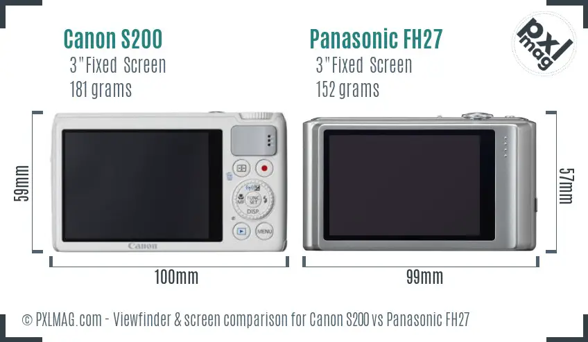 Canon S200 vs Panasonic FH27 Screen and Viewfinder comparison