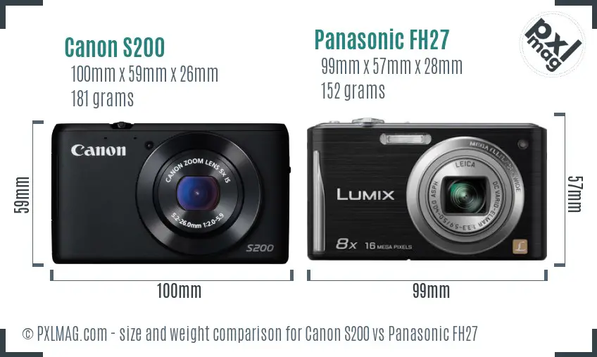 Canon S200 vs Panasonic FH27 size comparison