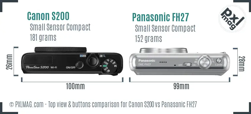 Canon S200 vs Panasonic FH27 top view buttons comparison