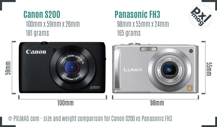 Canon S200 vs Panasonic FH3 size comparison