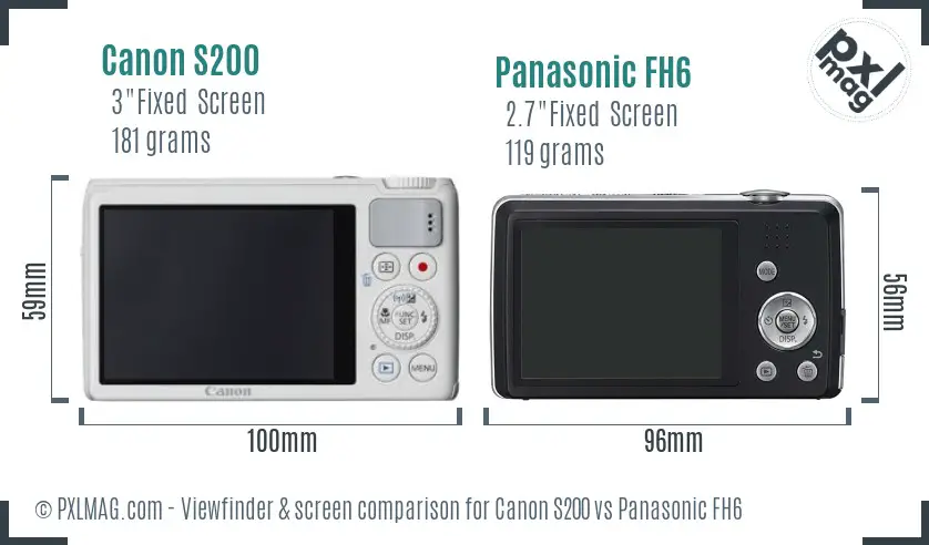 Canon S200 vs Panasonic FH6 Screen and Viewfinder comparison