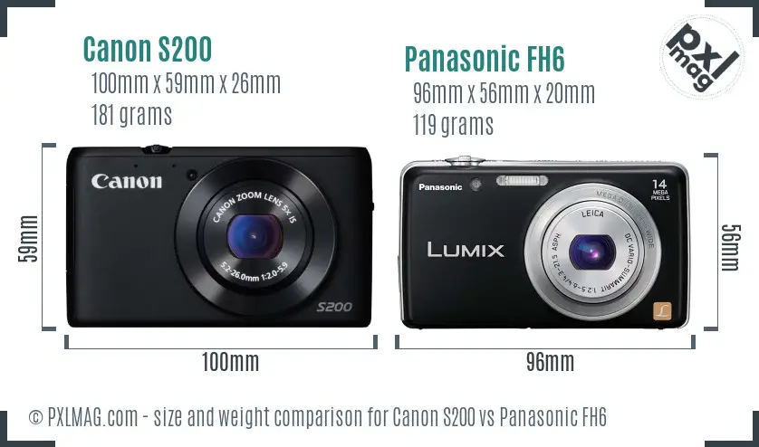 Canon S200 vs Panasonic FH6 size comparison