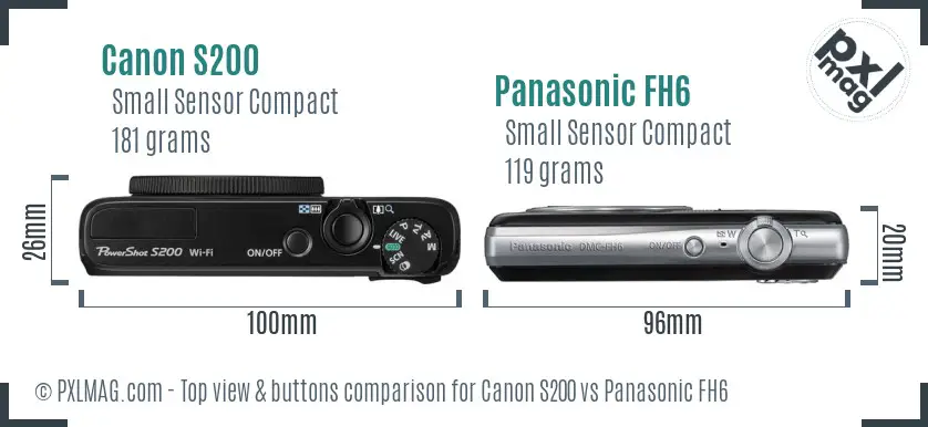 Canon S200 vs Panasonic FH6 top view buttons comparison