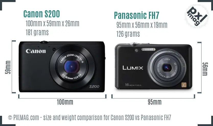 Canon S200 vs Panasonic FH7 size comparison