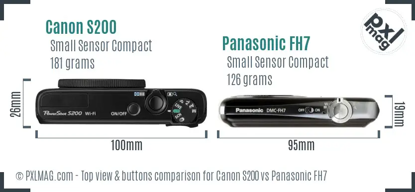 Canon S200 vs Panasonic FH7 top view buttons comparison