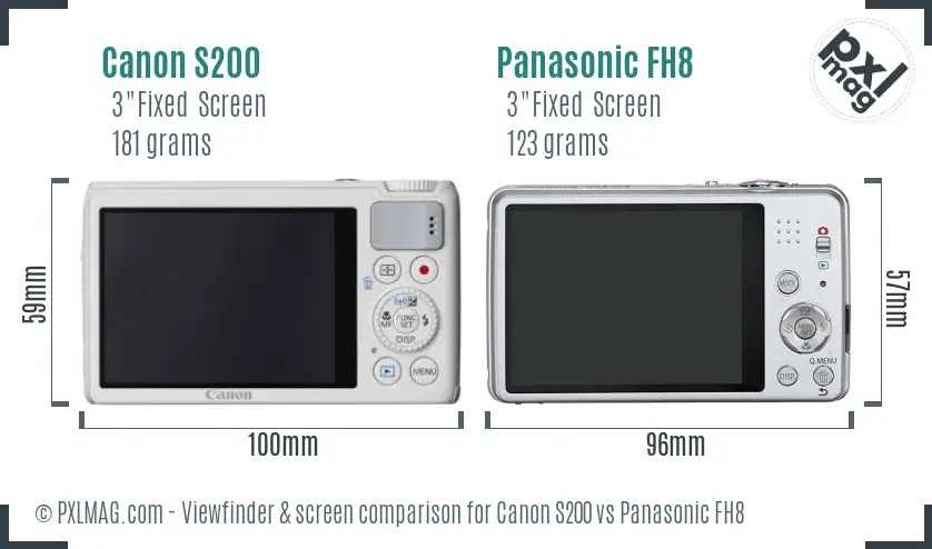 Canon S200 vs Panasonic FH8 Screen and Viewfinder comparison