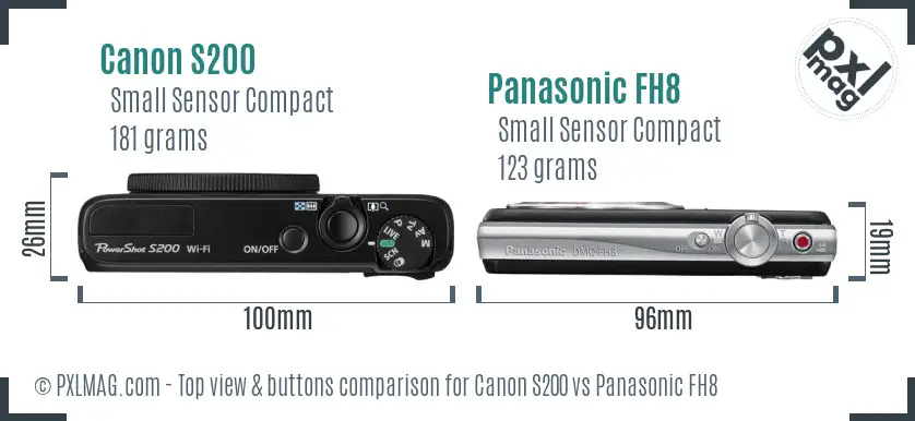 Canon S200 vs Panasonic FH8 top view buttons comparison