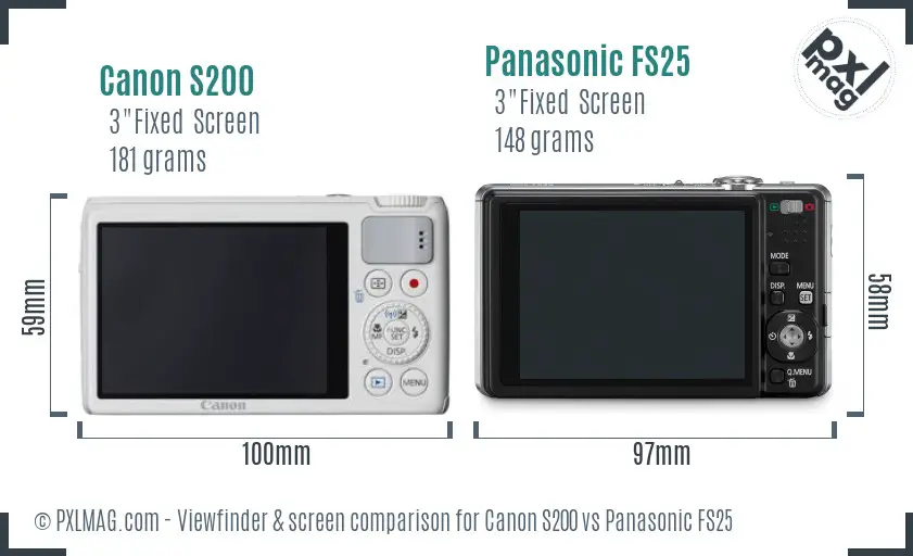 Canon S200 vs Panasonic FS25 Screen and Viewfinder comparison