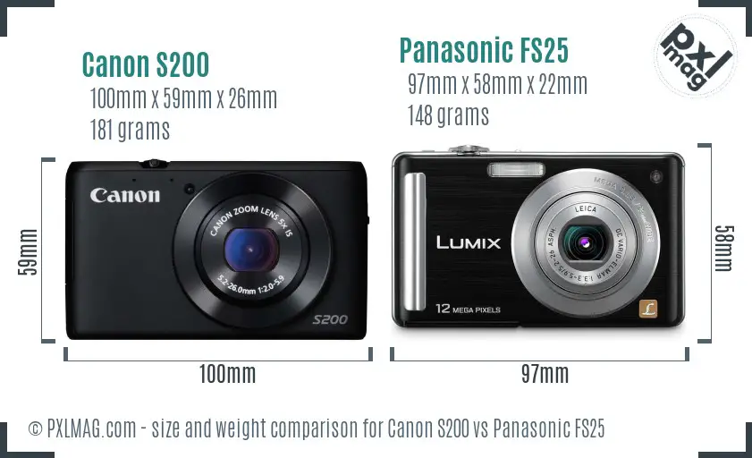 Canon S200 vs Panasonic FS25 size comparison