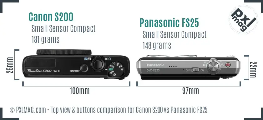 Canon S200 vs Panasonic FS25 top view buttons comparison