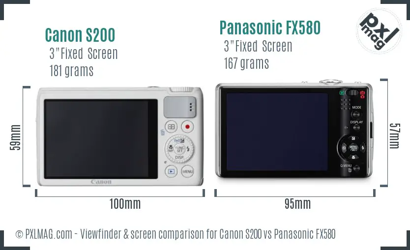 Canon S200 vs Panasonic FX580 Screen and Viewfinder comparison