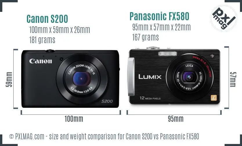 Canon S200 vs Panasonic FX580 size comparison