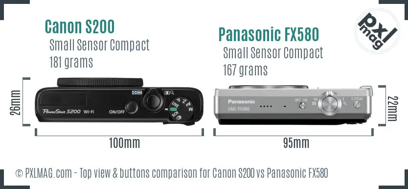 Canon S200 vs Panasonic FX580 top view buttons comparison