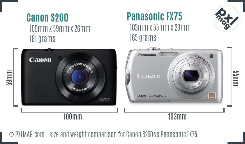 Canon S200 vs Panasonic FX75 size comparison Canon S200 vs Panasonic FX75 size comparison