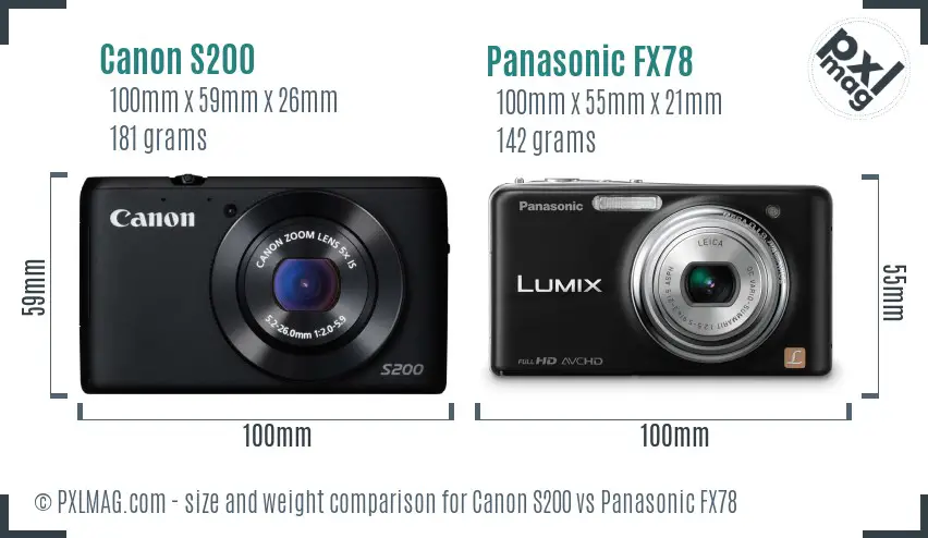 Canon S200 vs Panasonic FX78 size comparison Canon S200 vs Panasonic FX78 size comparison