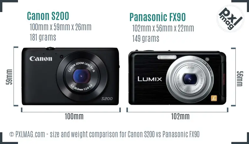 Canon S200 vs Panasonic FX90 size comparison