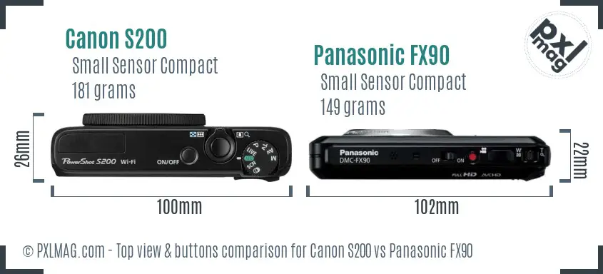 Canon S200 vs Panasonic FX90 top view buttons comparison