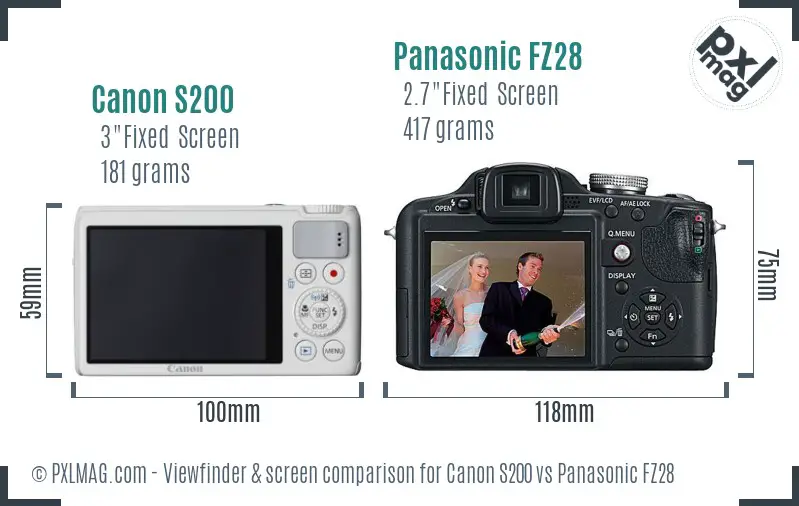 Canon S200 vs Panasonic FZ28 Screen and Viewfinder comparison Canon S200 vs Panasonic FZ28 Screen and Viewfinder comparison