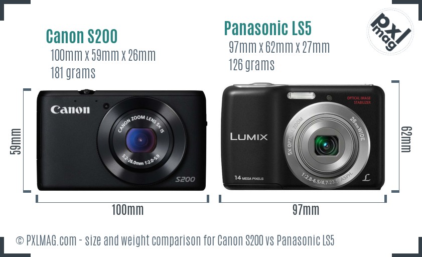Canon S200 vs Panasonic LS5 size comparison
