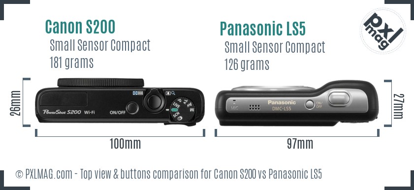 Canon S200 vs Panasonic LS5 top view buttons comparison