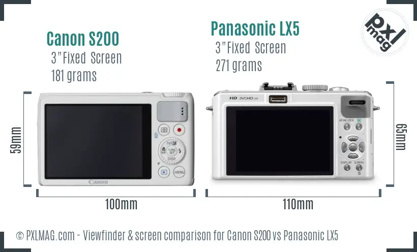 Canon S200 vs Panasonic LX5 Screen and Viewfinder comparison