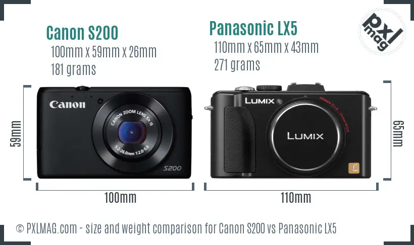 Canon S200 vs Panasonic LX5 size comparison