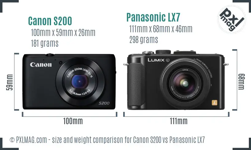Canon S200 vs Panasonic LX7 size comparison Canon S200 vs Panasonic LX7 size comparison