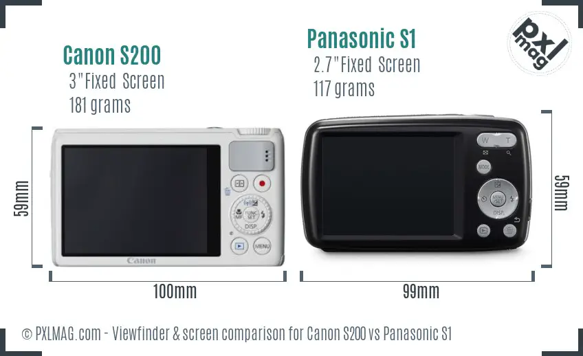 Canon S200 vs Panasonic S1 Screen and Viewfinder comparison