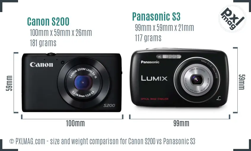 Canon S200 vs Panasonic S3 size comparison