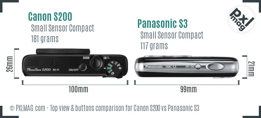 Canon S200 vs Panasonic S3 top view buttons comparison