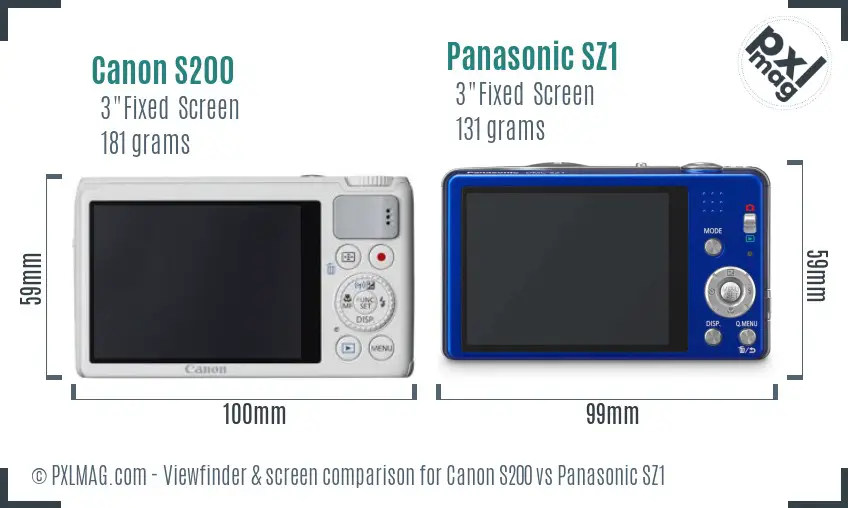 Canon S200 vs Panasonic SZ1 Screen and Viewfinder comparison