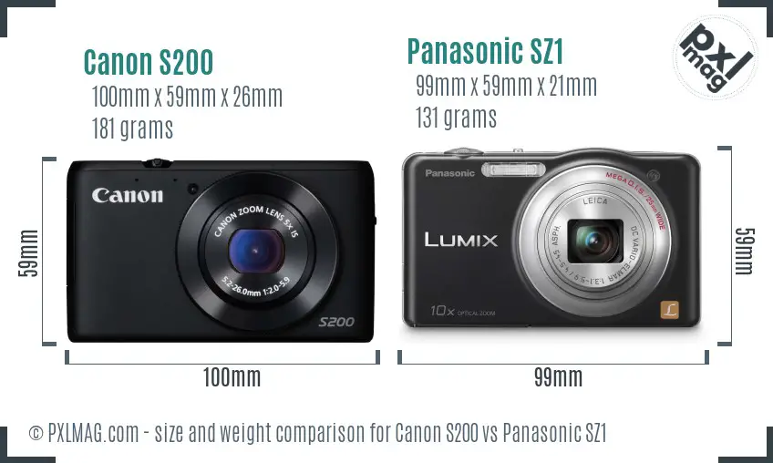 Canon S200 vs Panasonic SZ1 size comparison