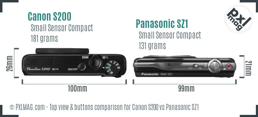 Canon S200 vs Panasonic SZ1 top view buttons comparison